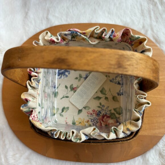 Vintage Longaberger Spring Floral Tarragon Basket Set With Protector Liners - Picture 5 of 16